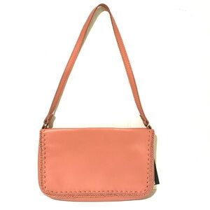 THE SAK FLORA MINI SHOULDER BAG VINTAGE CORAL PINK CROCHET ACCENT LEATHER PURSE